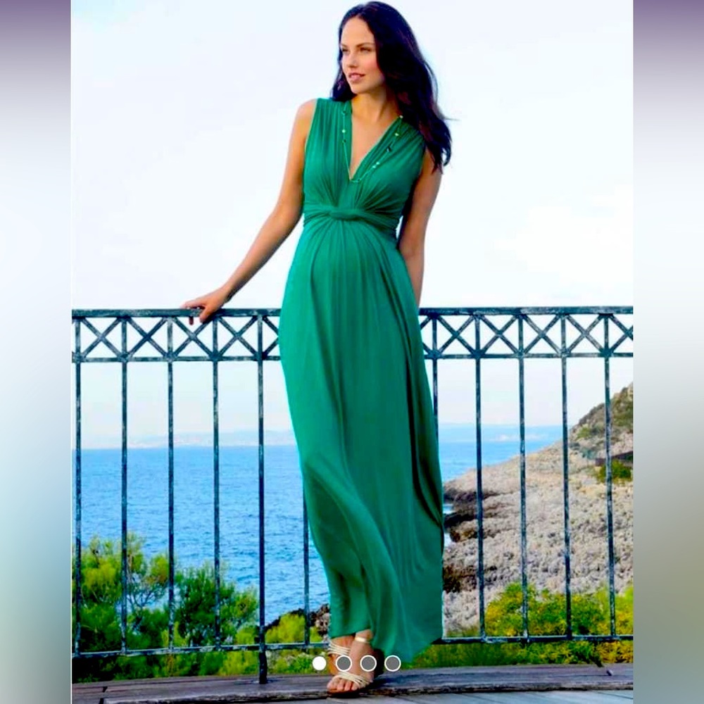 Seraphine Emerald Knot Front Maternity Maxi Dress